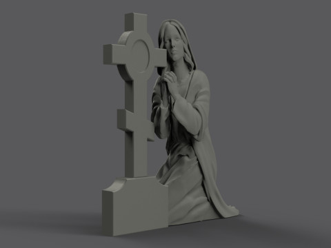 Praying woman tombstone with cross 3D Print Model