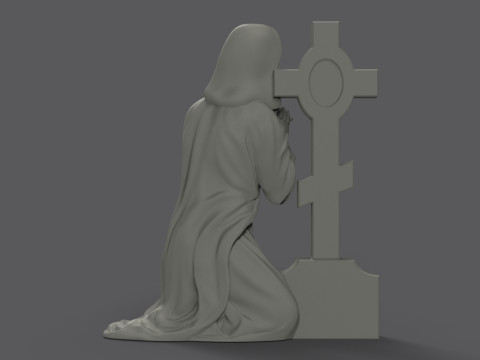 Praying woman tombstone with cross 3D Print Model