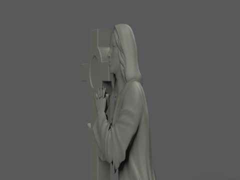 Praying woman tombstone with cross 3D Print Model