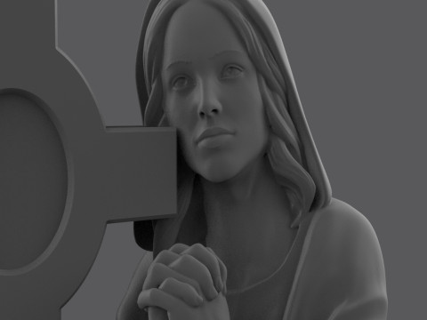 Praying woman tombstone with cross 3D Print Model
