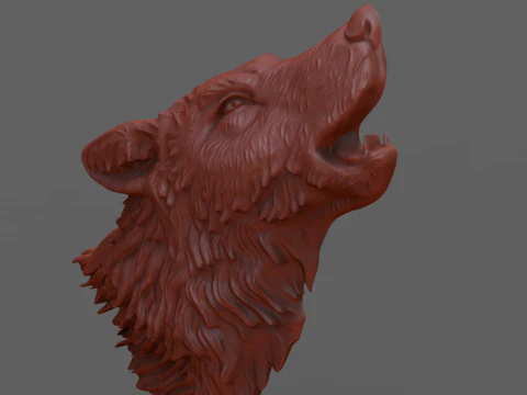 Howling wolf bas relief 3D Print Model