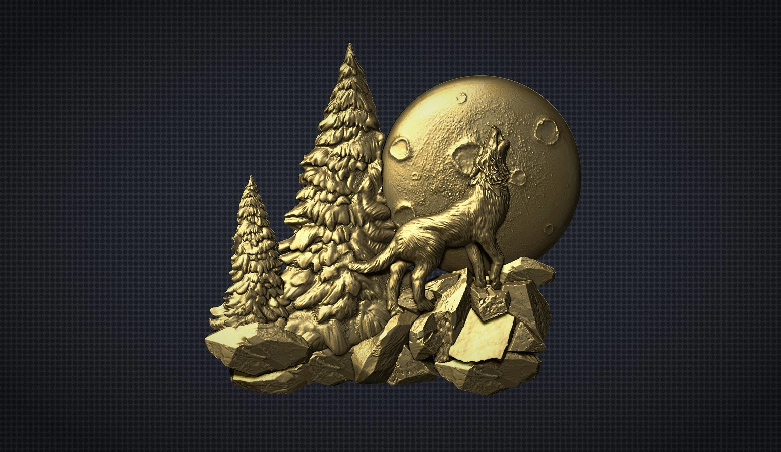 The wolf howling in the full moon 3D Print Model .c4d .max .obj .3ds .fbx .stl .blend 