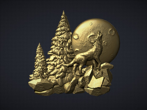 The wolf howling in the full moon Model Cetak 3D