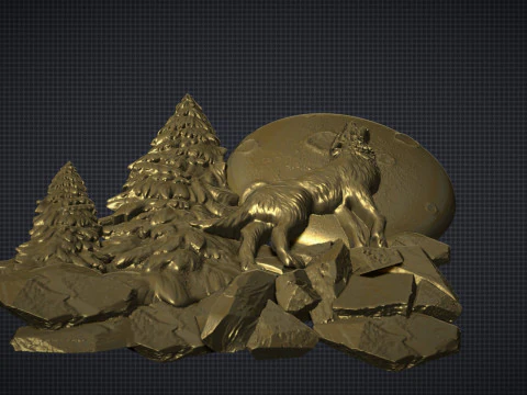 The wolf howling in the full moon 3D Print Model