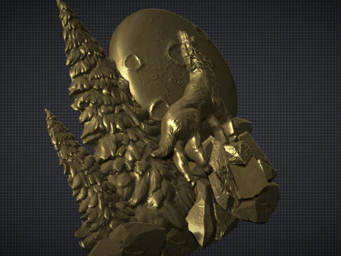 The wolf howling in the full moon 3D Print Model