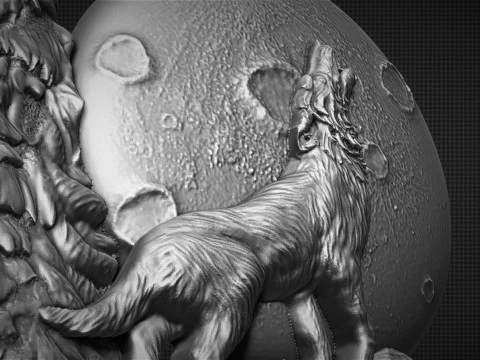The wolf howling in the full moon 3D Print Model