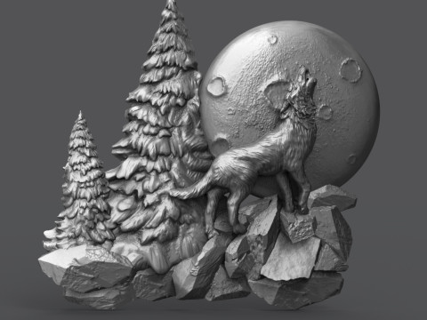 The wolf howling in the full moon 3D प्रिंट मॉडल