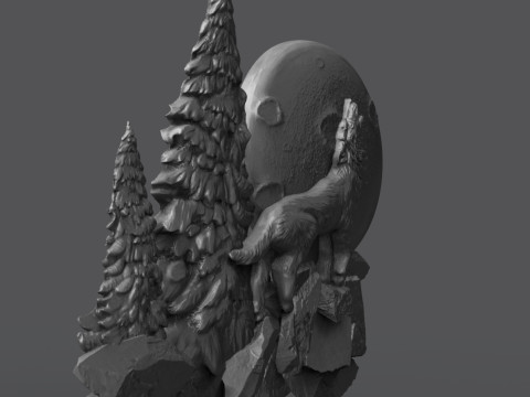 The wolf howling in the full moon 3D प्रिंट मॉडल