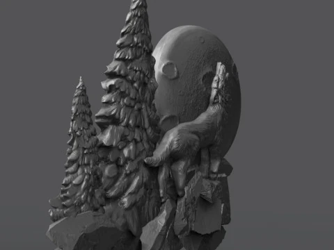 The wolf howling in the full moon 3D Print Model