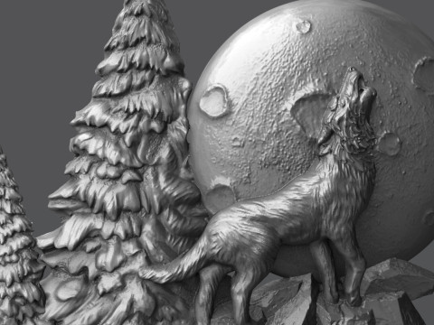 The wolf howling in the full moon 3D प्रिंट मॉडल