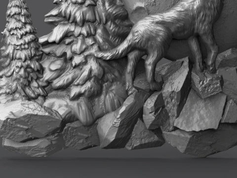 The wolf howling in the full moon 3D Print Model