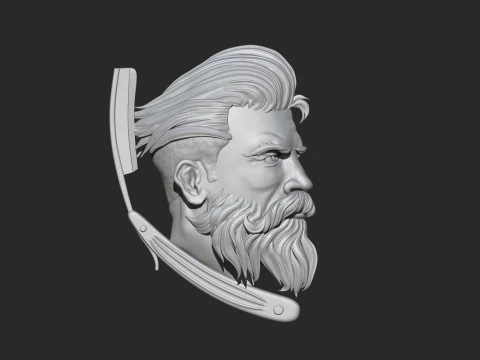 Friseur-Emblem Basrelief 3D Druckmodell