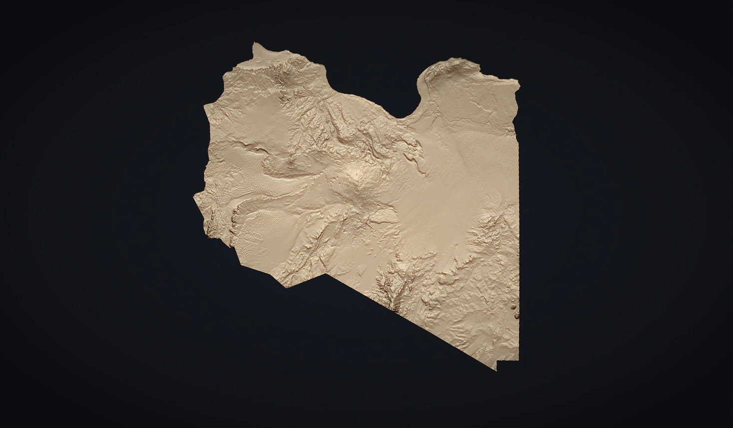 Libya physical map bas relief 3D Print Model .c4d .max .obj .3ds .fbx .stl .blend 
