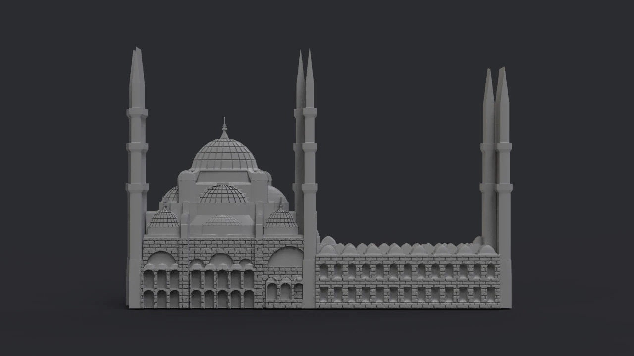 Blue Mosque Bas Relief 3D Print Model .c4d .max .obj .3ds .fbx .stl .blend