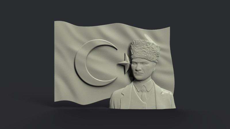 Gazi Mustafa Kemal Ataturk and Turkish Flag Modelo de Impressão 3D .c4d .max .obj .3ds .fbx .stl .blend