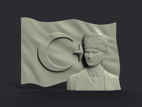 Gazi Mustafa Kemal Ataturk and Turkish Flag 3D 打印模型