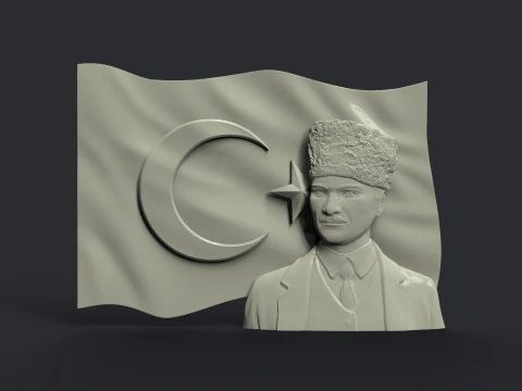 Gazi Mustafa Kemal Ataturk i flaga turecka Model do druku 3D