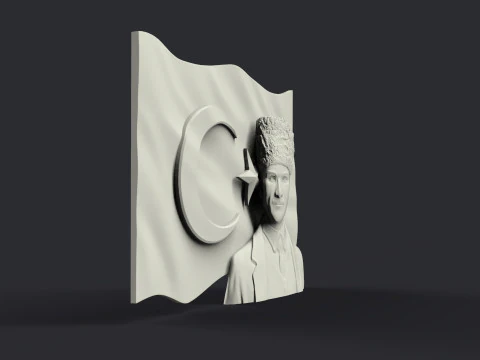 Gazi Mustafa Kemal Ataturk and Turkish Flag 3D Print Model