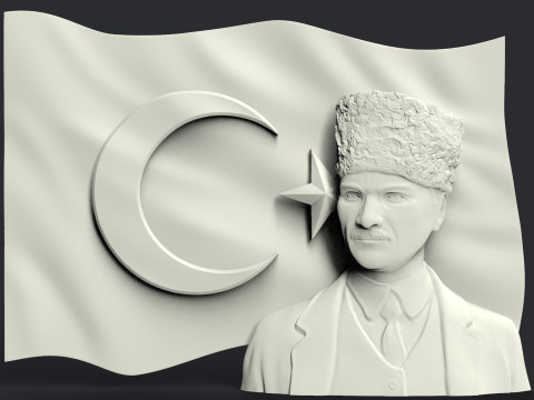 Gazi Mustafa Kemal Ataturk and Turkish Flag Modelo de Impressão 3D