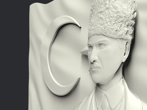 Gazi Mustafa Kemal Ataturk and Turkish Flag 3D Print Model