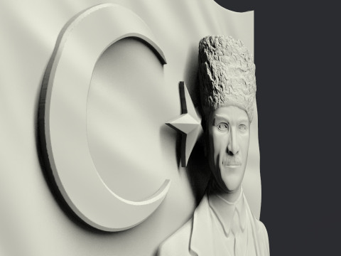 Gazi Mustafa Kemal Ataturk and Turkish Flag Modelo de Impressão 3D