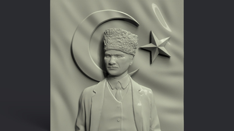 Gazi Mustafa Kemal Ataturk and Turkish Flag 3D 打印模型 .c4d .max .obj .3ds .fbx .stl .blend
