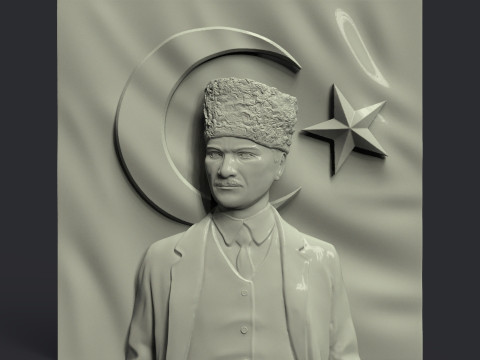 Gazi Mustafa Kemal Ataturk and Turkish Flag 3D 打印模型