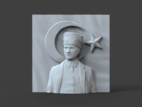 Gazi Mustafa Kemal Ataturk and Turkish Flag 3D Print Model