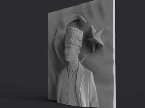 Gazi Mustafa Kemal Ataturk and Turkish Flag 3D Print Model