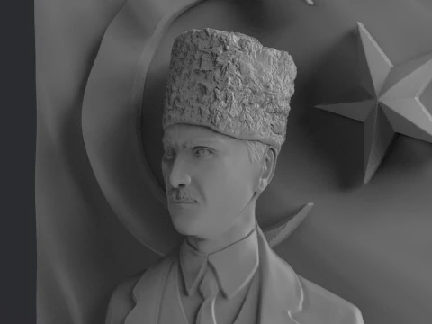 Gazi Mustafa Kemal Ataturk and Turkish Flag 3D Print Model