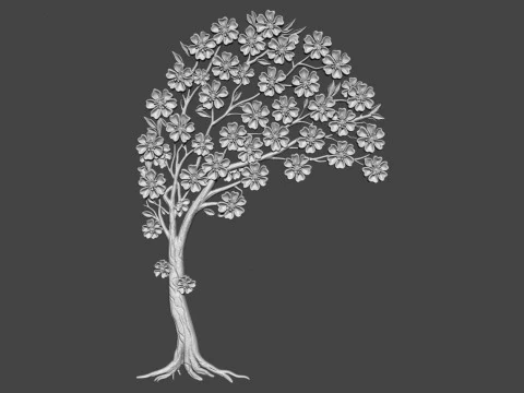 Sakura tree bas relief 3D Print Model
