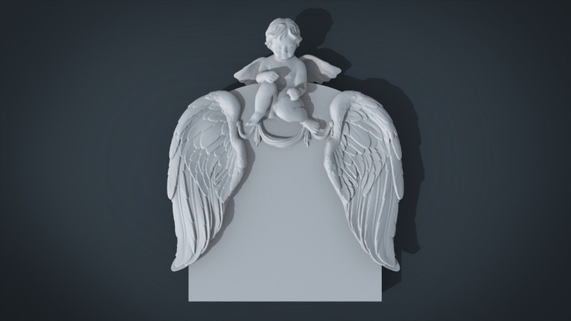 Memorial tombstone with baby angel statue 3D 打印模型 .c4d .max .obj .3ds .fbx .stl .blend 