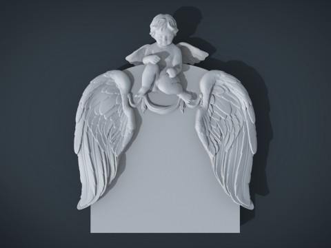 Memorial tombstone with baby angel statue Modèles 3D en vedette
