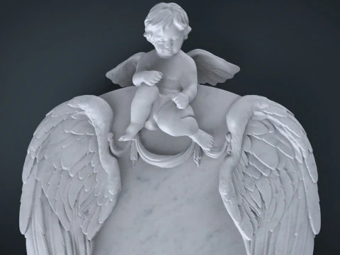 Memorial tombstone with baby angel statue 3D Print Model