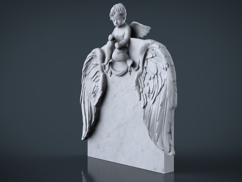 Memorial tombstone with baby angel statue 3D 打印模型