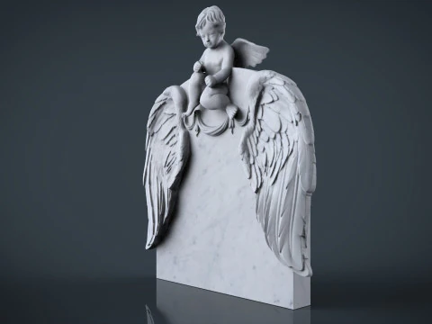 Memorial tombstone with baby angel statue 3D Print Model