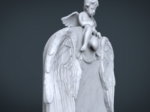 Memorial tombstone with baby angel statue 3D 打印模型