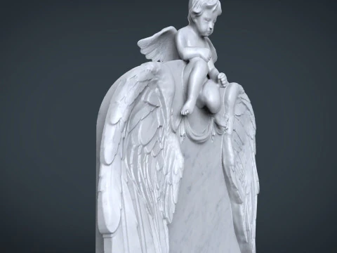 Memorial tombstone with baby angel statue 3D Print Model