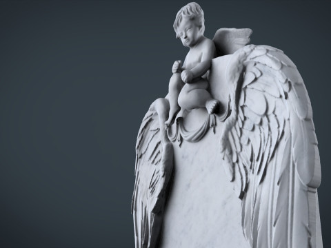 Memorial tombstone with baby angel statue 3D 打印模型
