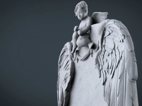 Memorial tombstone with baby angel statue 3D Print Model