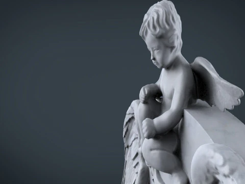Memorial tombstone with baby angel statue 3D Print Model