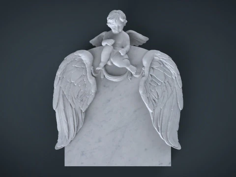 Memorial tombstone with baby angel statue 3D Print Model