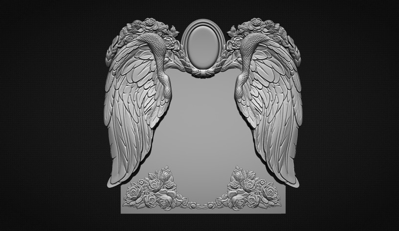 Memorial tombstone with wings 3D Принт Модель .c4d .max .obj .3ds .fbx .stl .blend