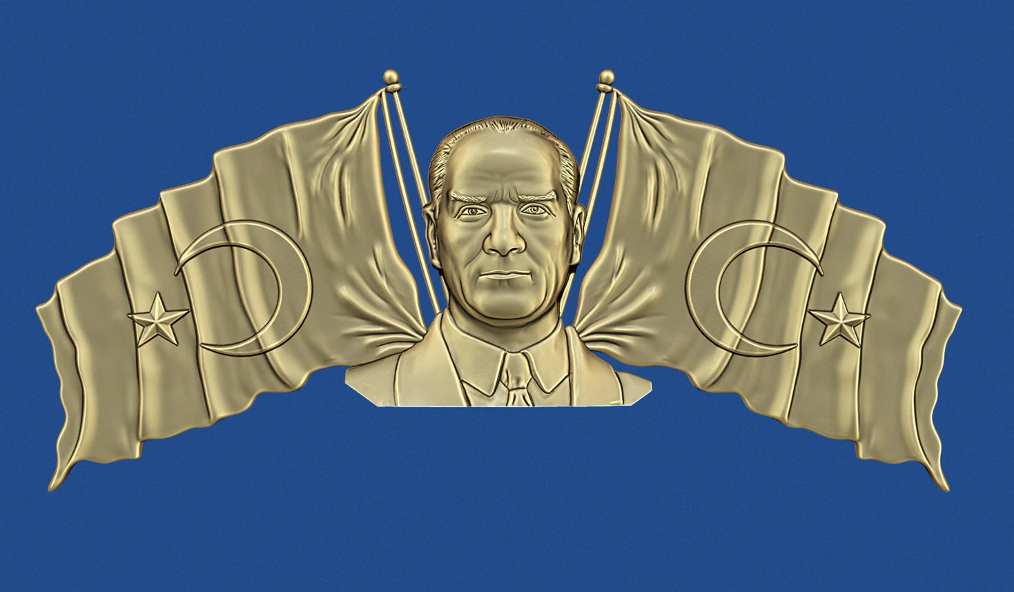 Ataturk and Turkish flags 3D Print Model .c4d .max .obj .3ds .fbx .stl .blend