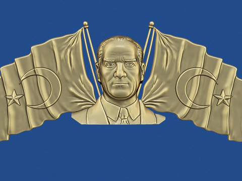 Ataturk and Turkish flags 3D Print Model