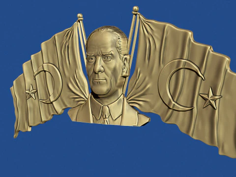 Ataturk and Turkish flags 3D Print Model