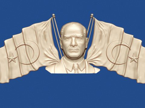 Ataturk and Turkish flags 3D प्रिंट मॉडल