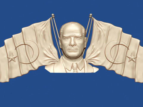 Ataturk and Turkish flags 3D Print Model