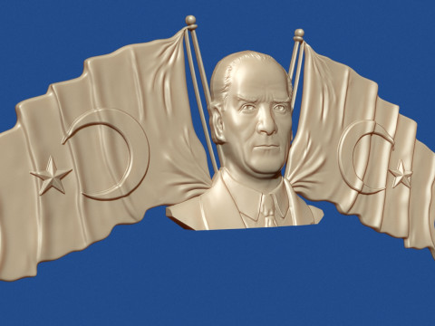 Ataturk and Turkish flags 3D प्रिंट मॉडल
