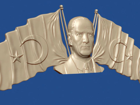 Ataturk and Turkish flags 3D Print Model